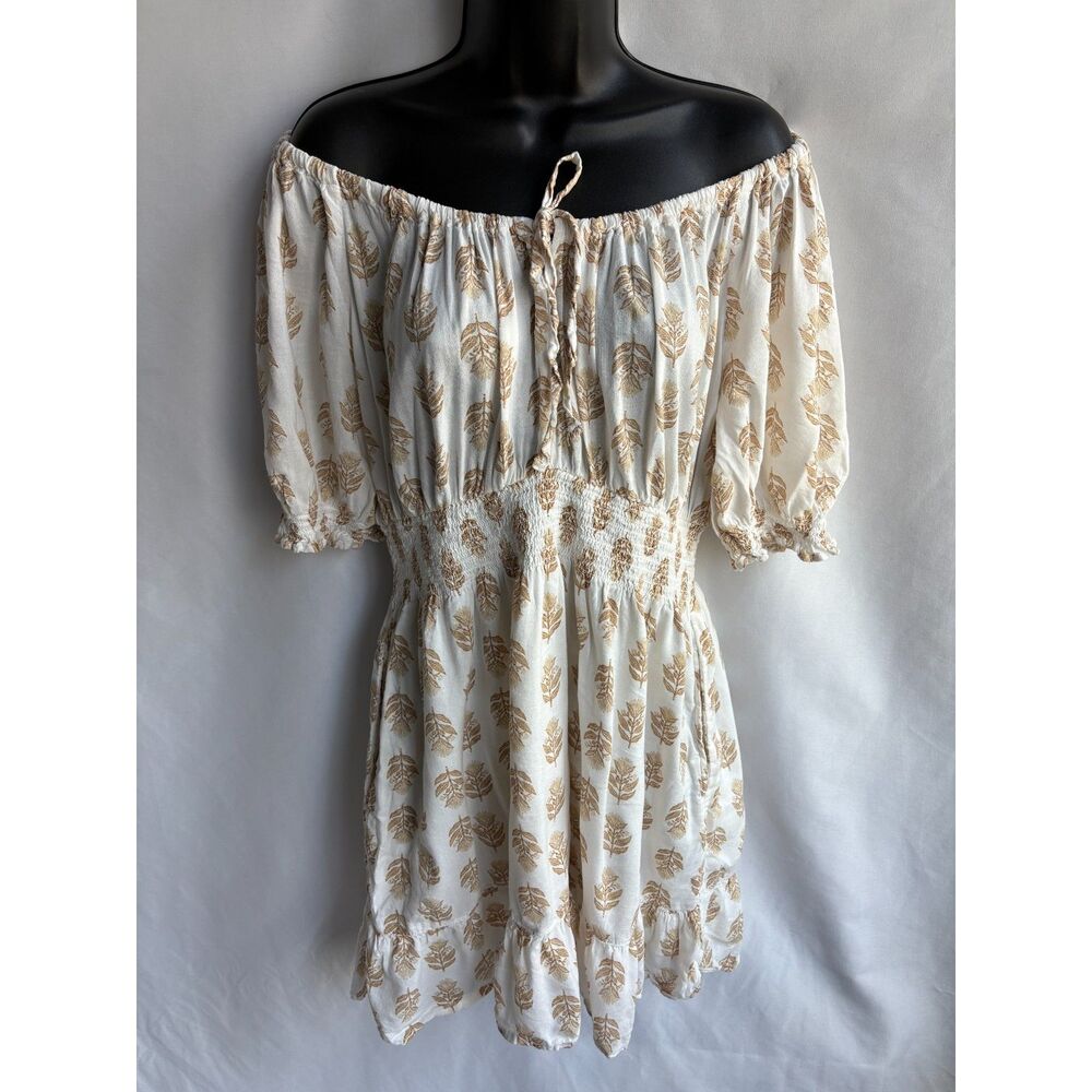 Old Navy Cream Cottagecore Mini Dress Size M Ruffle Hem Prairie Natural Romantic